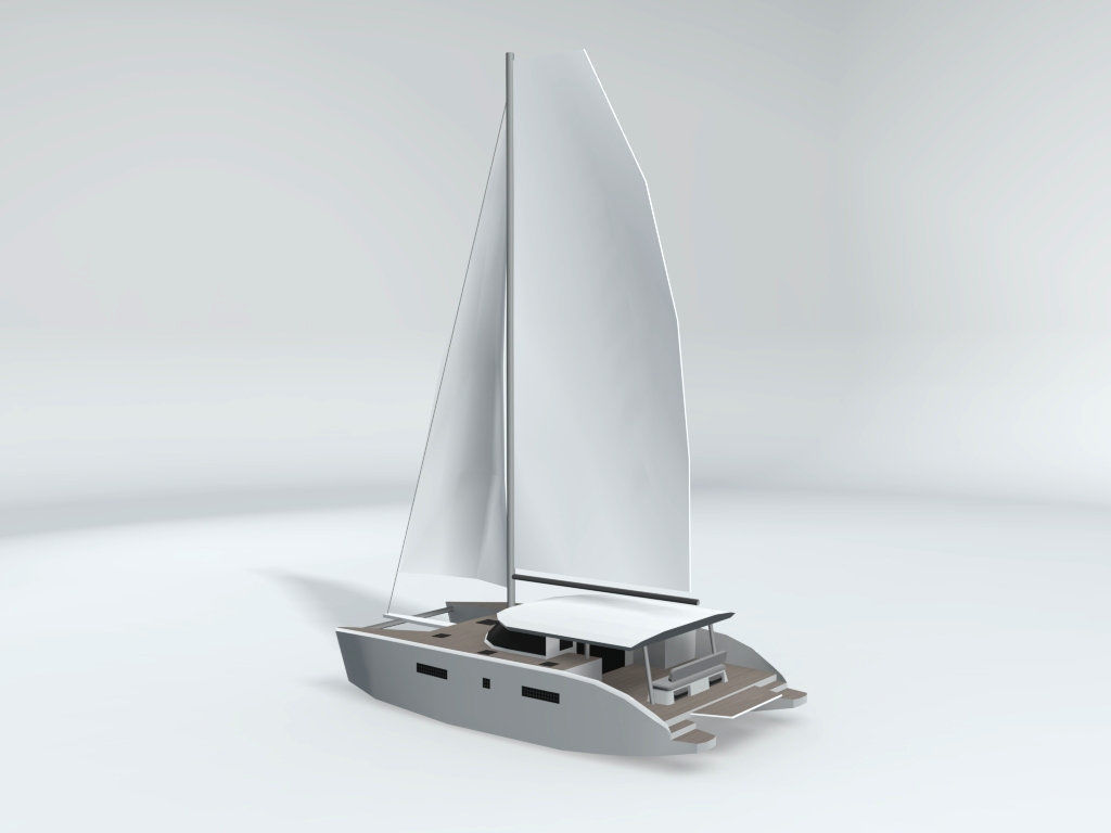 Catamaran Sail Boat LOWEST Low-poly 3D model_1
