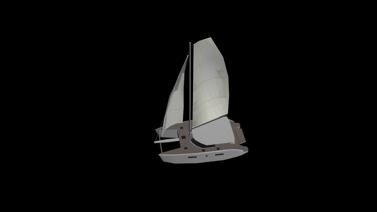 Catamaran Sail Boat LOWEST Low-poly 3D model_6