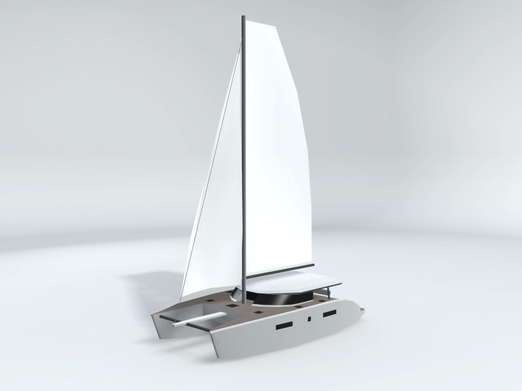 Catamaran Sail Boat LOWEST Low-poly 3D model_0