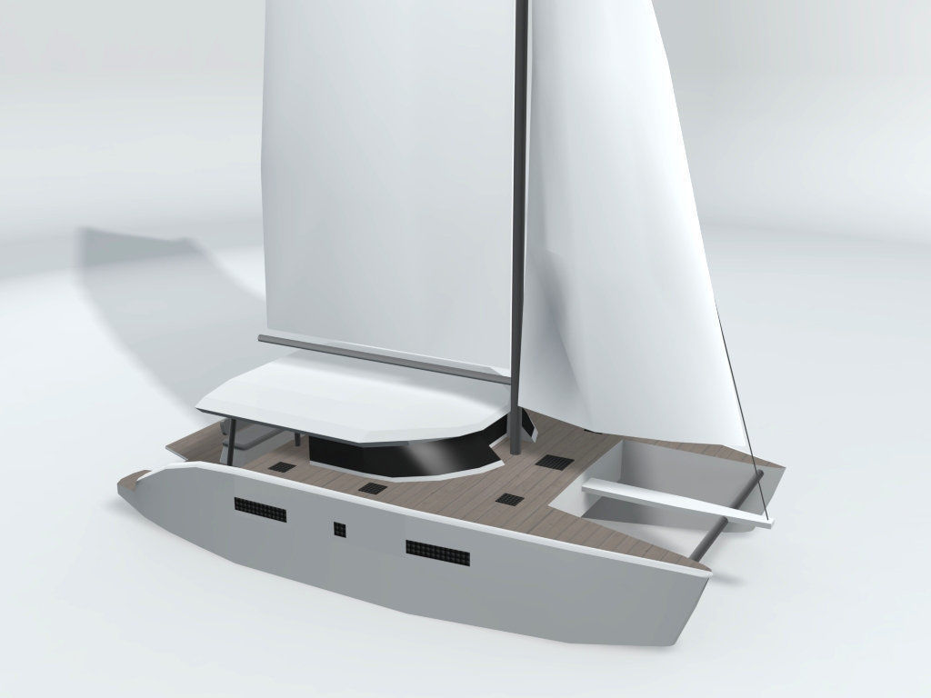 Catamaran Sail Boat LOWEST Low-poly 3D model_3