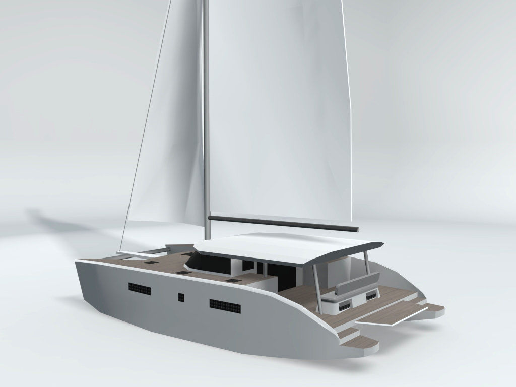 Catamaran Sail Boat LOWEST Low-poly 3D model_2