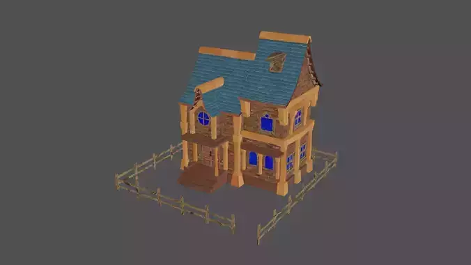 stylized medieval house Low-poly 3D model