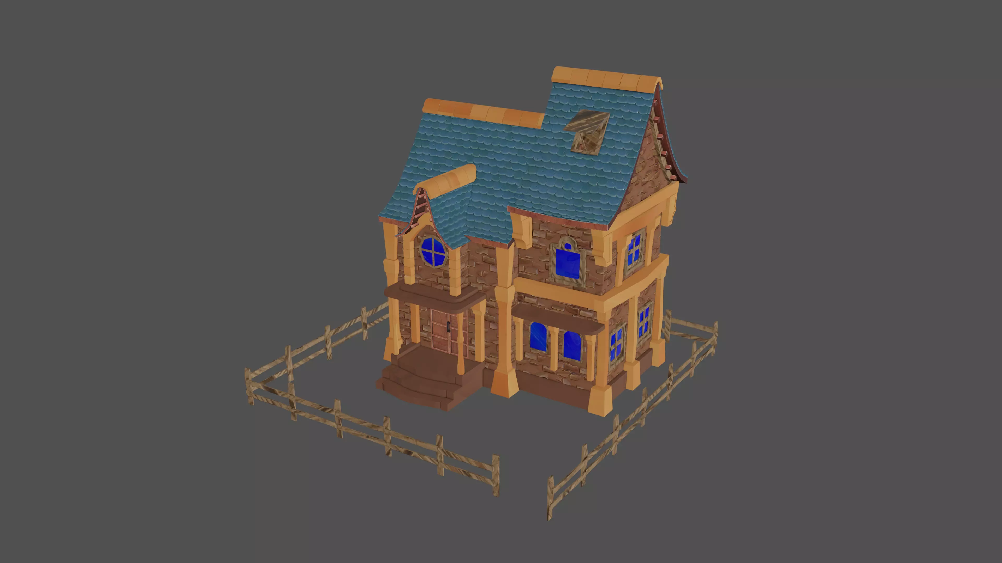 stylized medieval house Low-poly 3D model_0