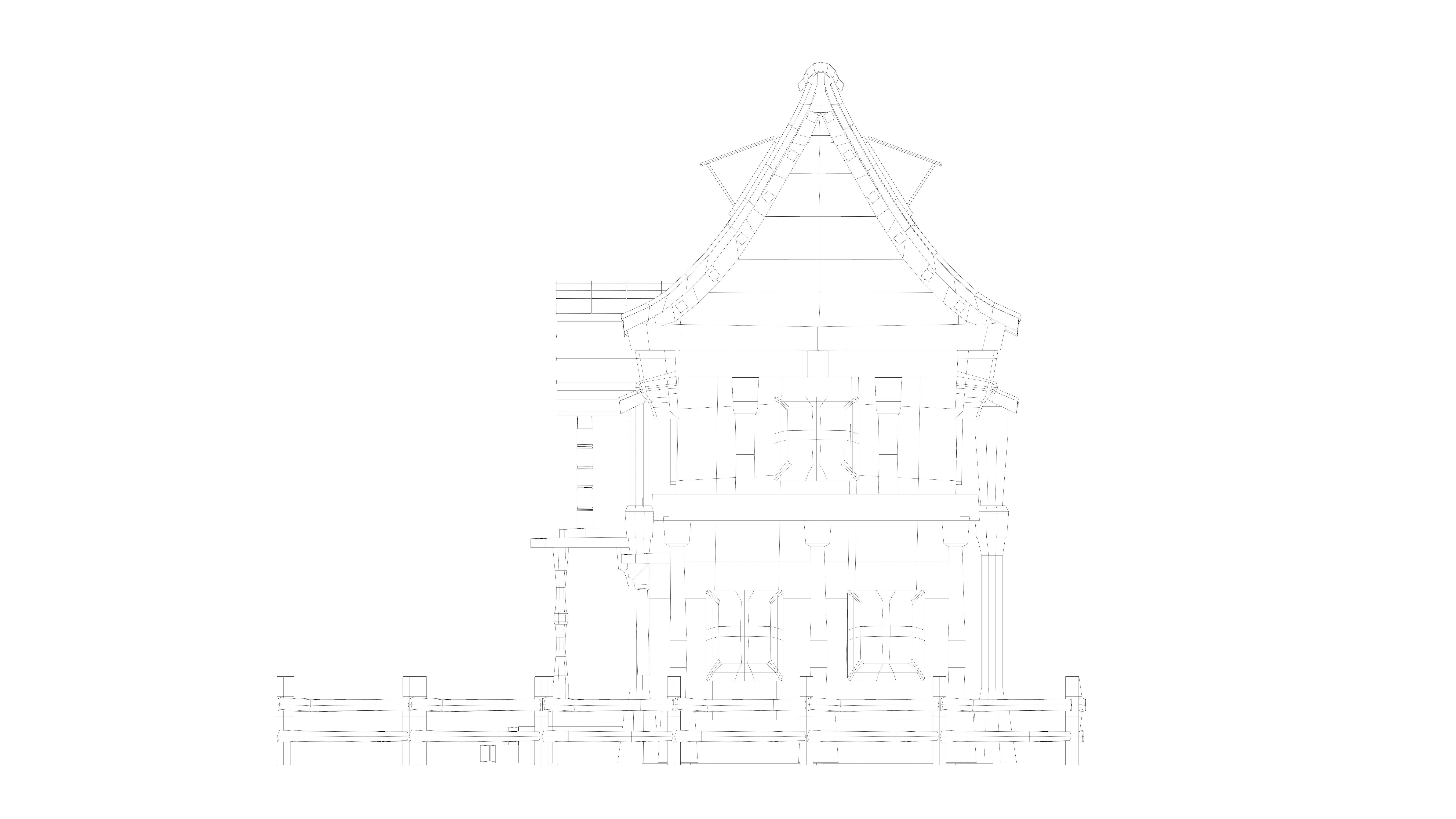 stylized medieval house Low-poly 3D model_7