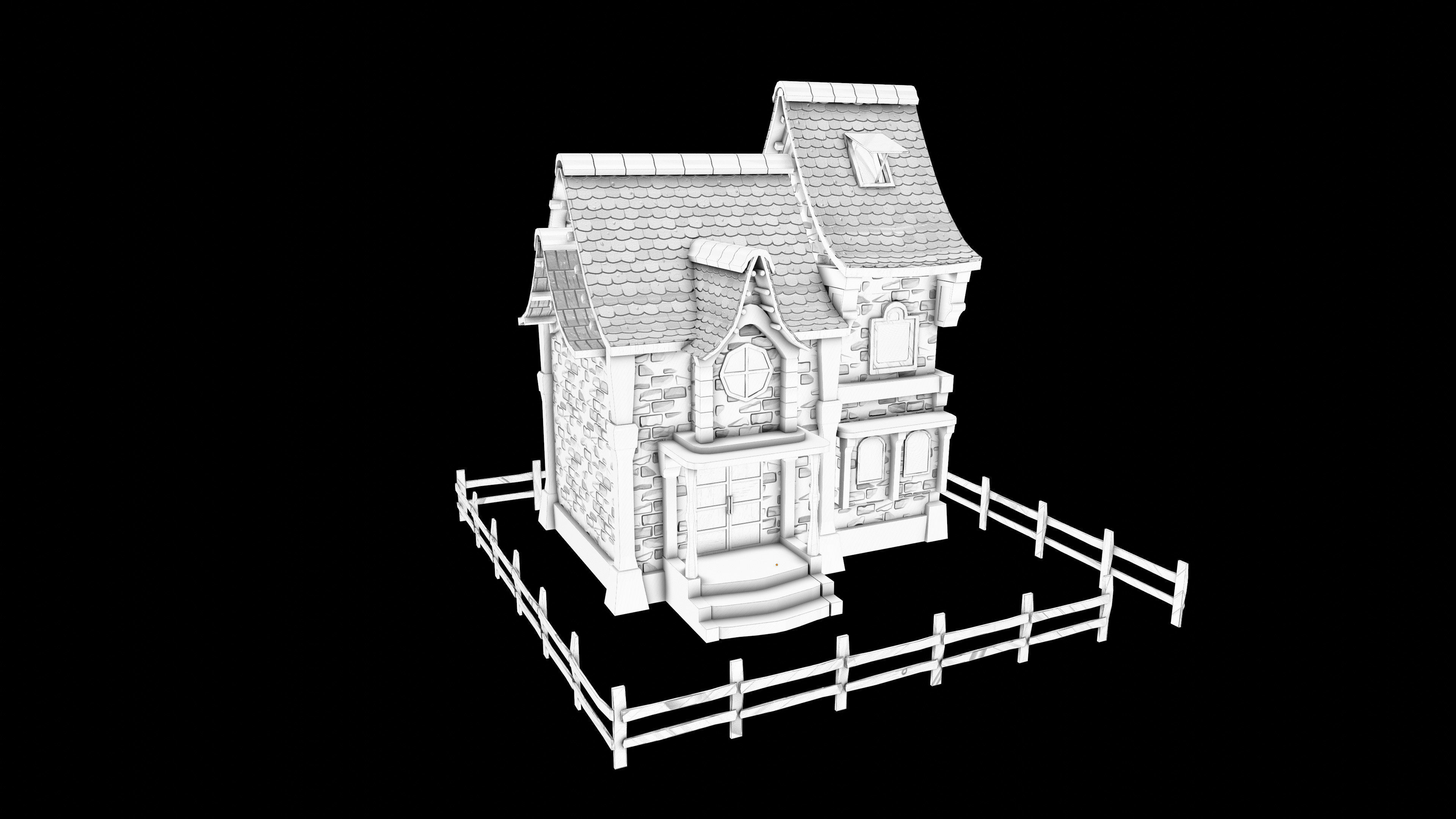 stylized medieval house Low-poly 3D model_5