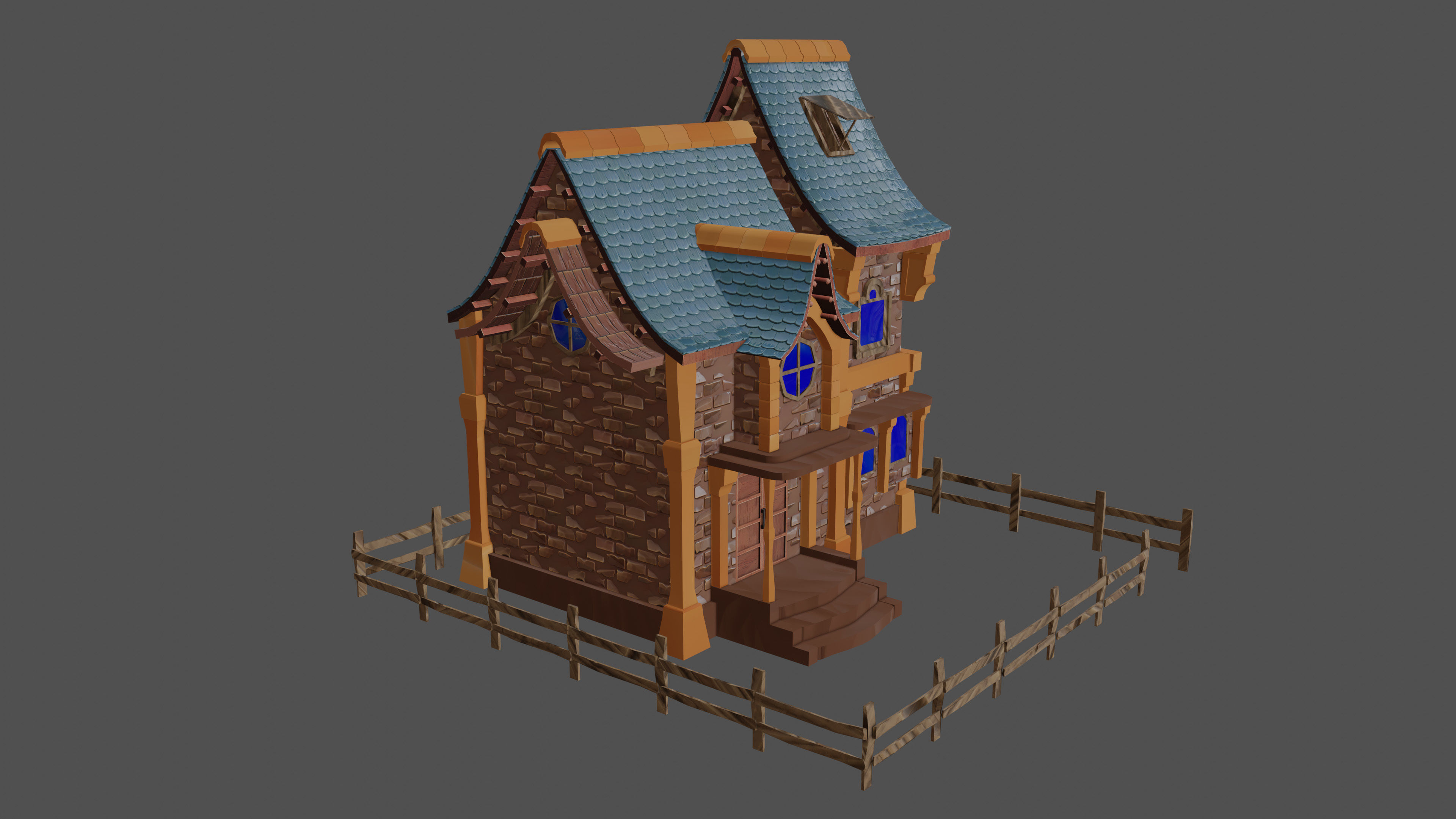 stylized medieval house Low-poly 3D model_2