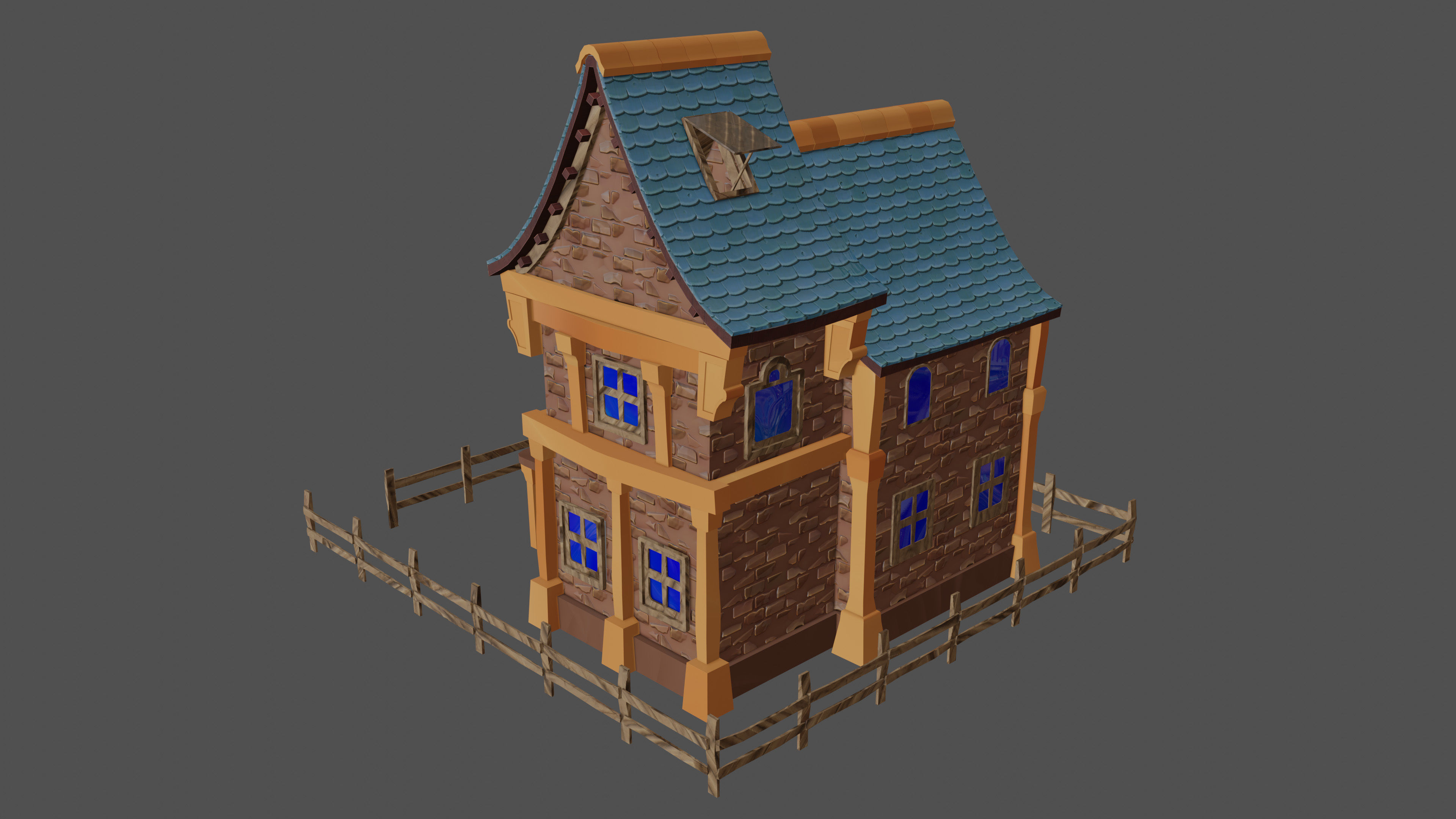 stylized medieval house Low-poly 3D model_4