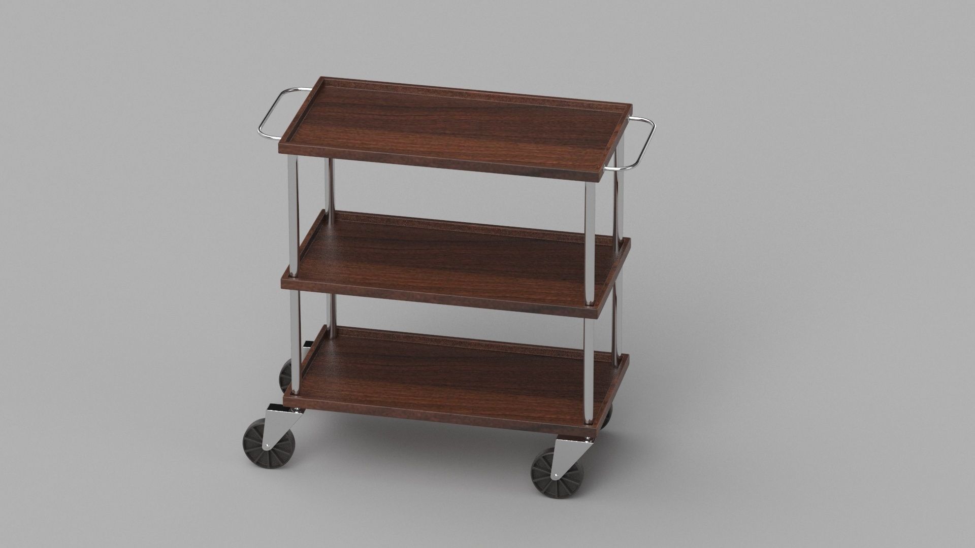 Dark Wood Service Trolley 3D model_5