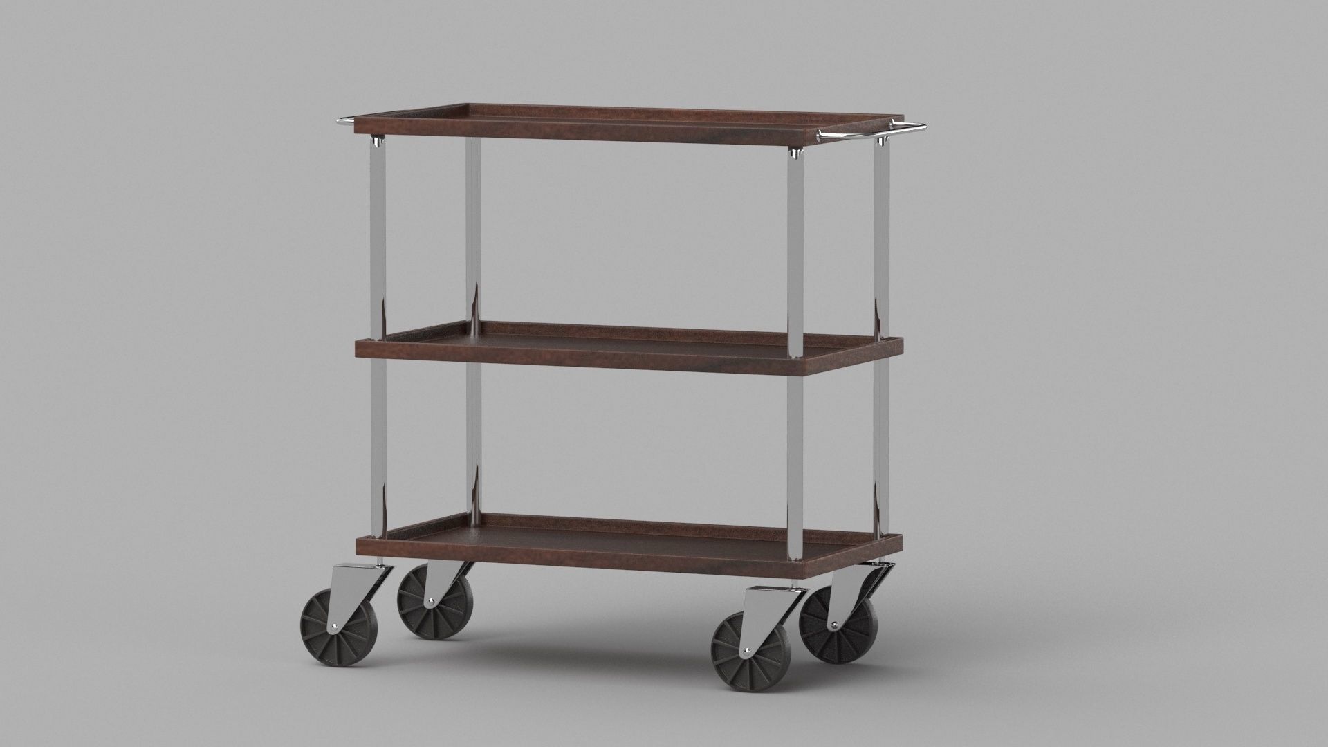 Dark Wood Service Trolley 3D model_3