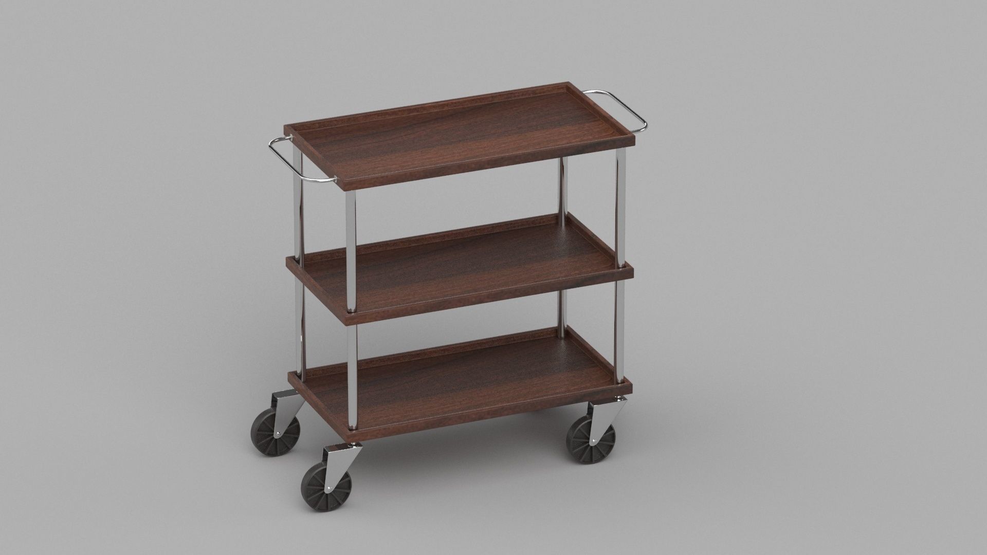 Dark Wood Service Trolley 3D model_1