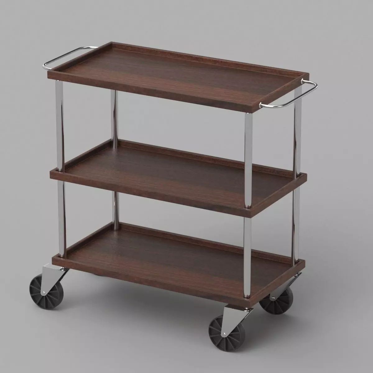 Dark Wood Service Trolley 3D model_0