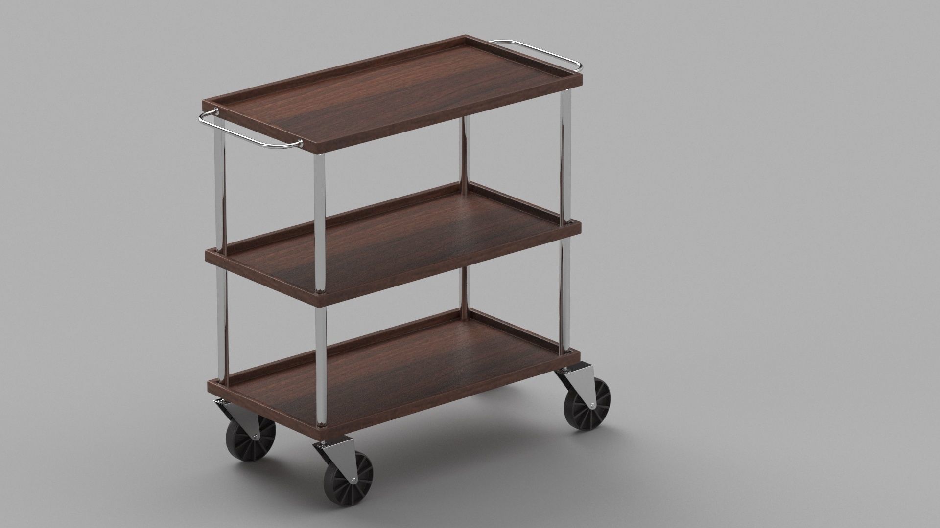 Dark Wood Service Trolley 3D model_2
