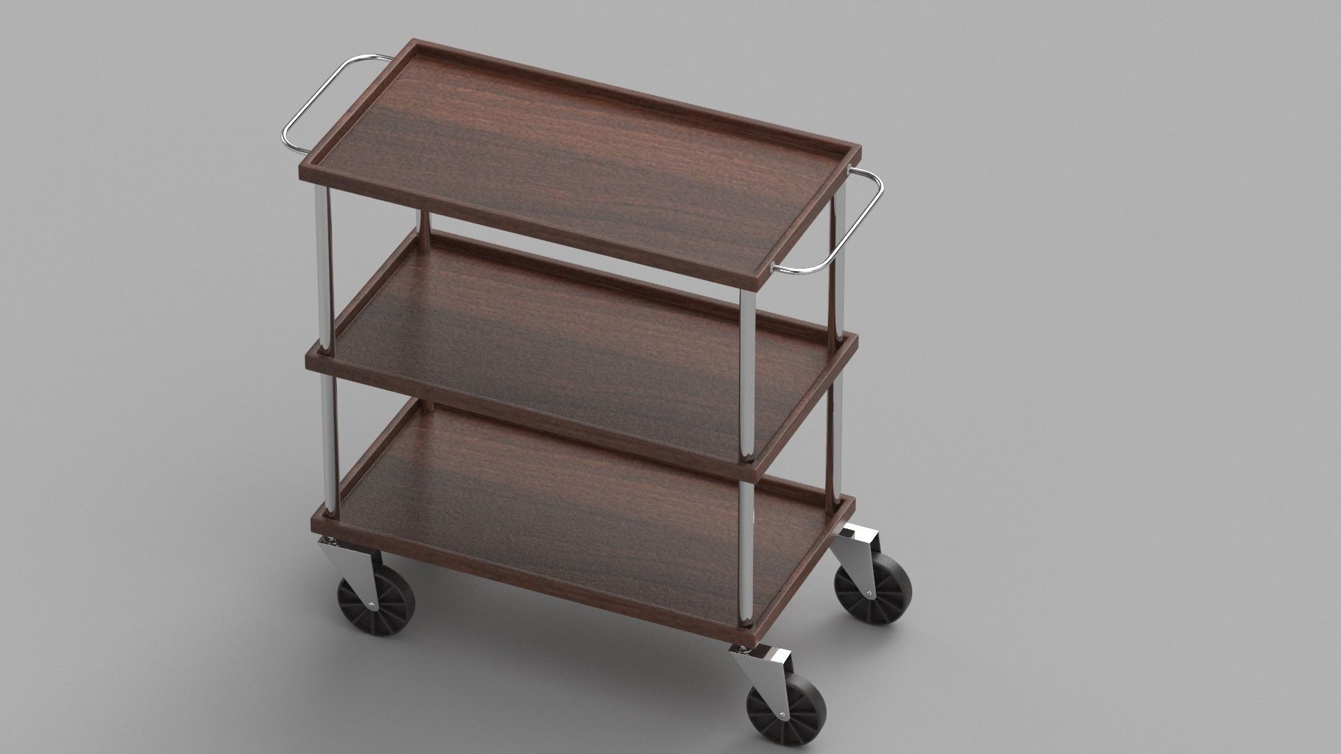 Dark Wood Service Trolley 3D model_4