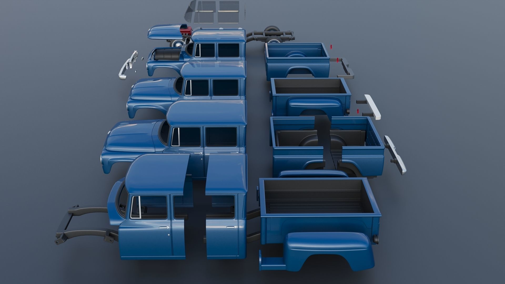 International Pickup Crew Cab 1964 3D print model_16