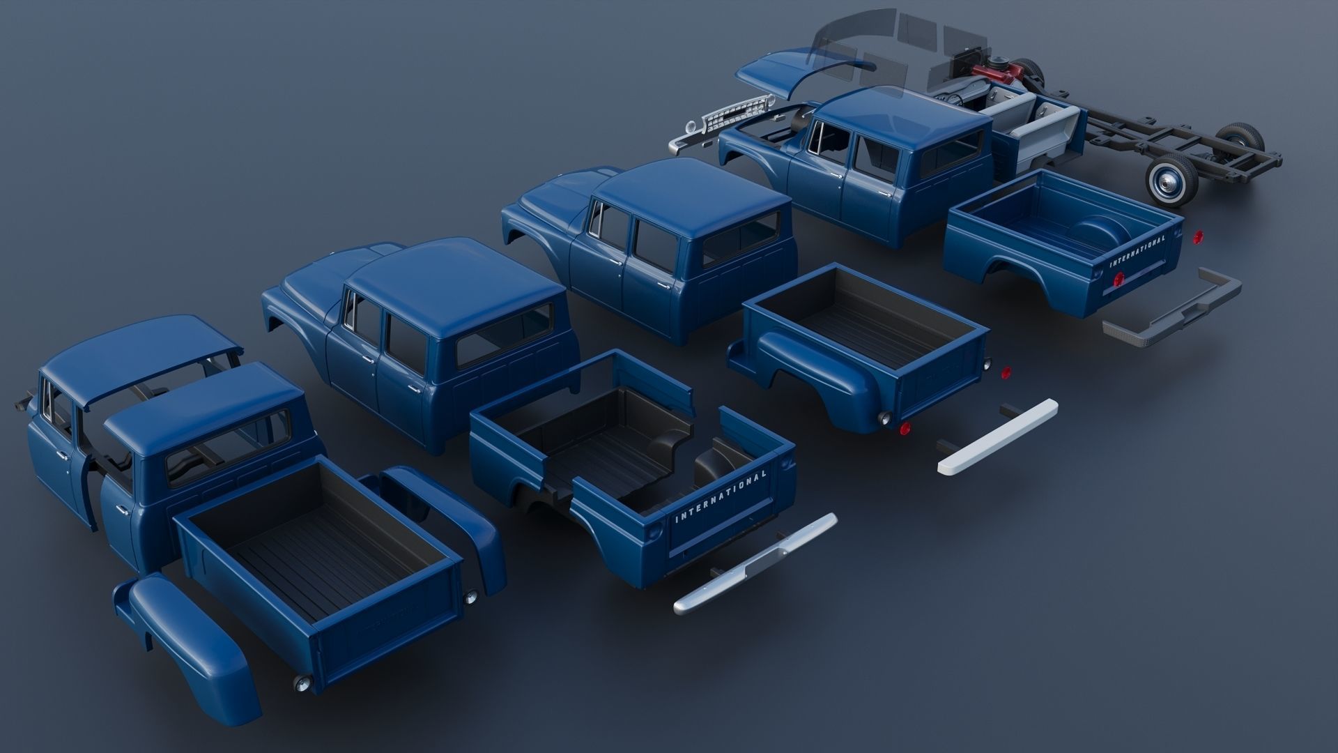 International Pickup Crew Cab 1964 3D print model_17