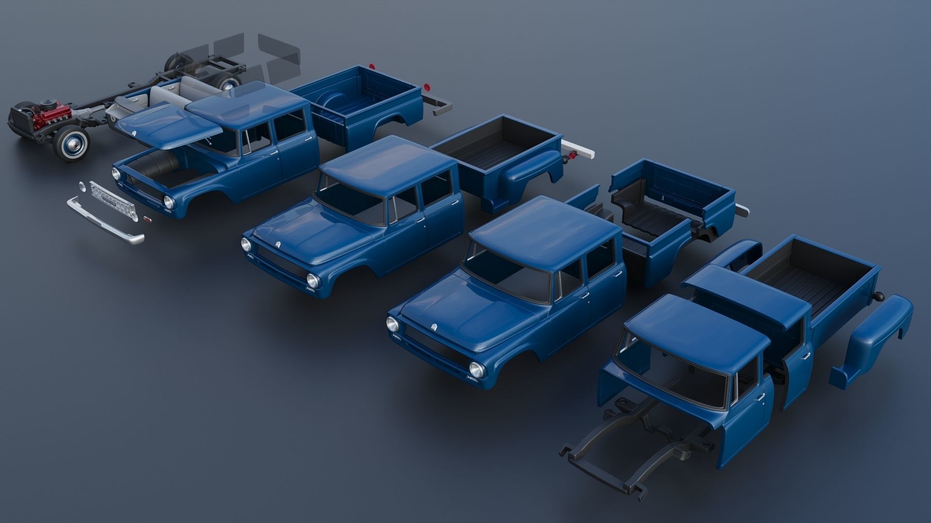International Pickup Crew Cab 1964 3D print model_15