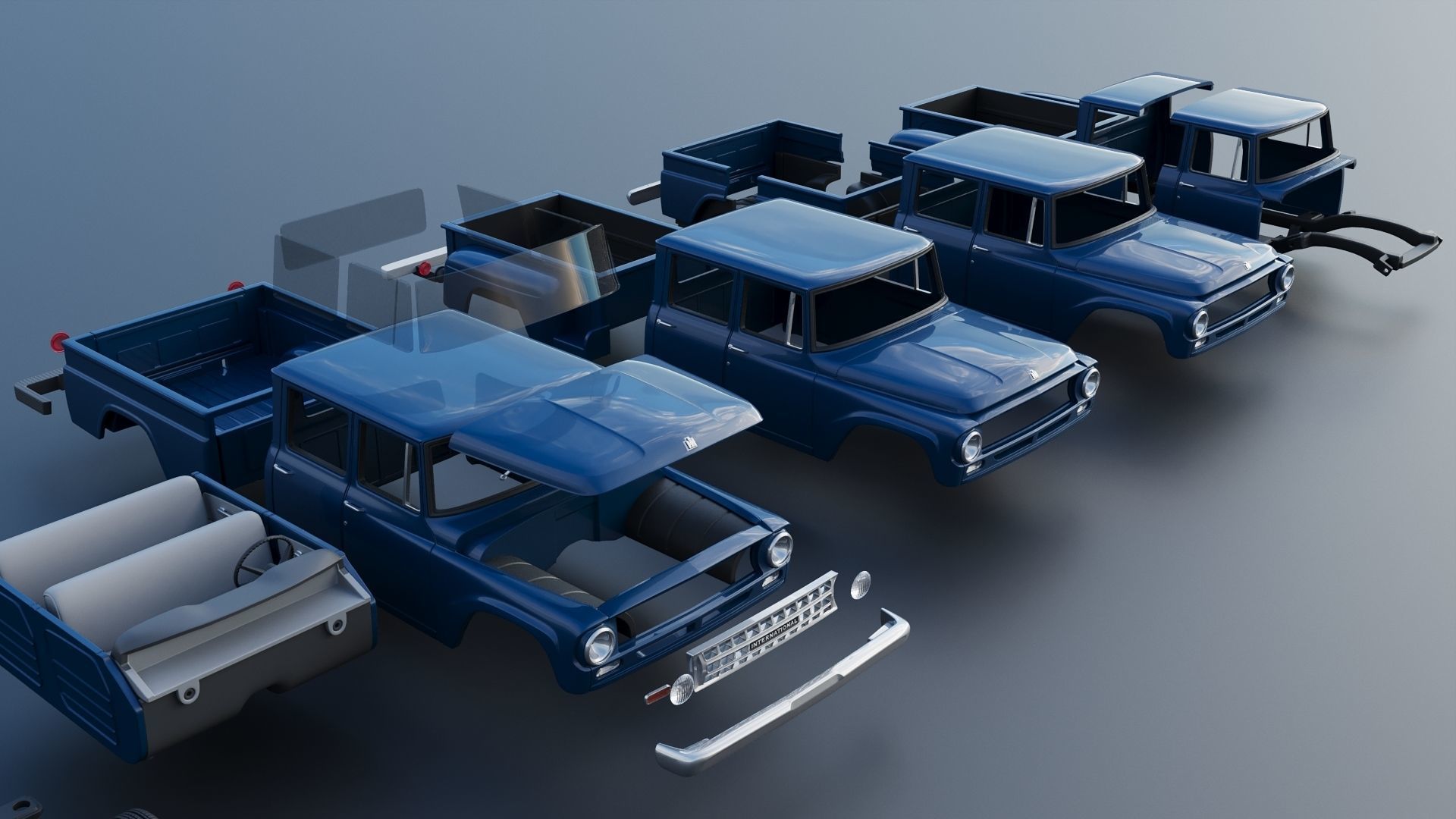 International Pickup Crew Cab 1964 3D print model_20