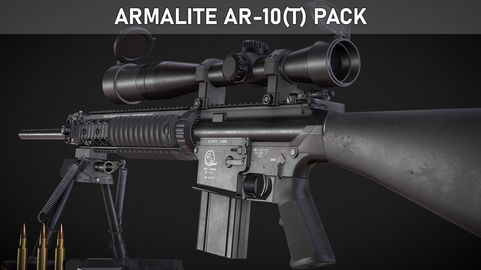3D model Armalite AR-10T Battle Rifle Pack - Game Asset VR / AR / low ...
