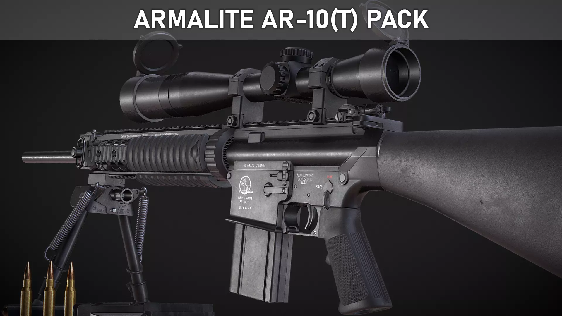 Armalite AR-10T Battle Rifle Pack - Game Asset Low-poly 3D model_0