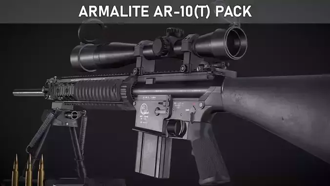 Armalite AR-10T Battle Rifle Pack - Game Asset Low-poly 3D model