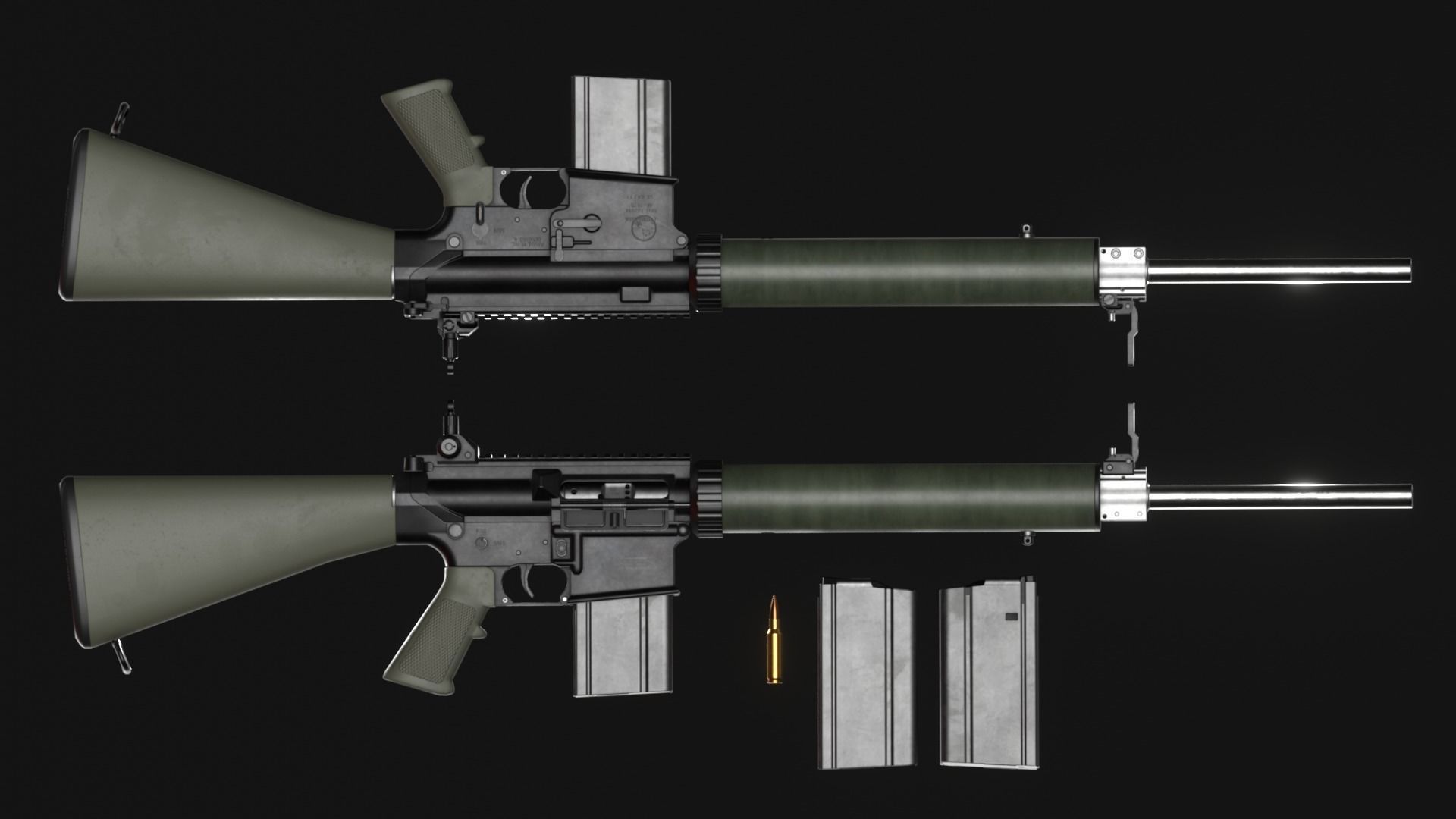 Armalite AR-10T Battle Rifle Pack - Game Asset Low-poly 3D model_18