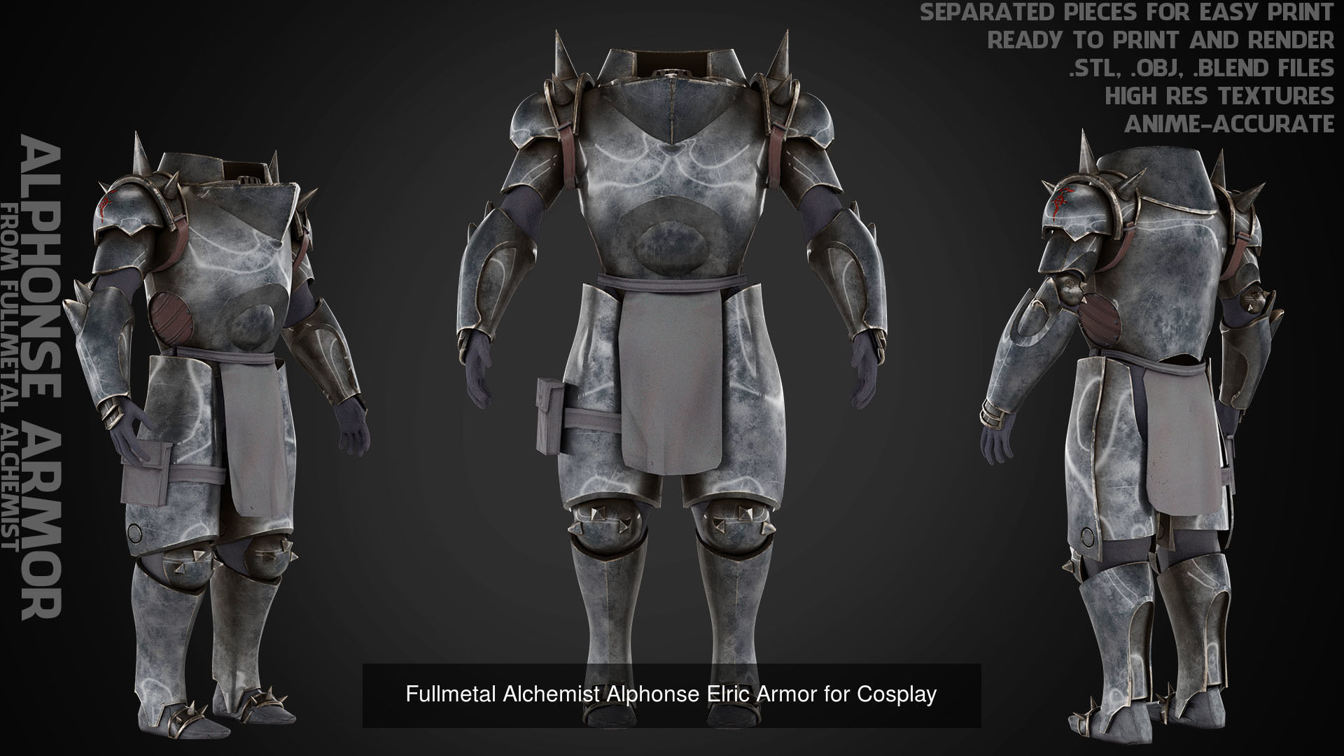 Fullmetal Alchemist Alphonse Elric Full Armor for Cosplay 3D Model Collection_5