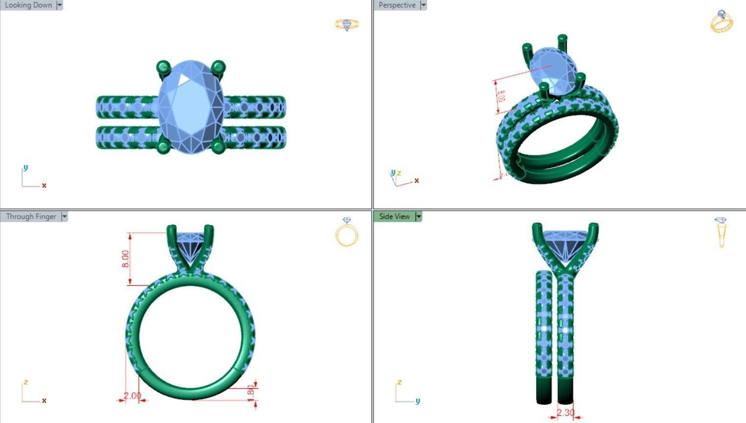 Oval cut solitaire diamond ring with matching band 3D print model_5