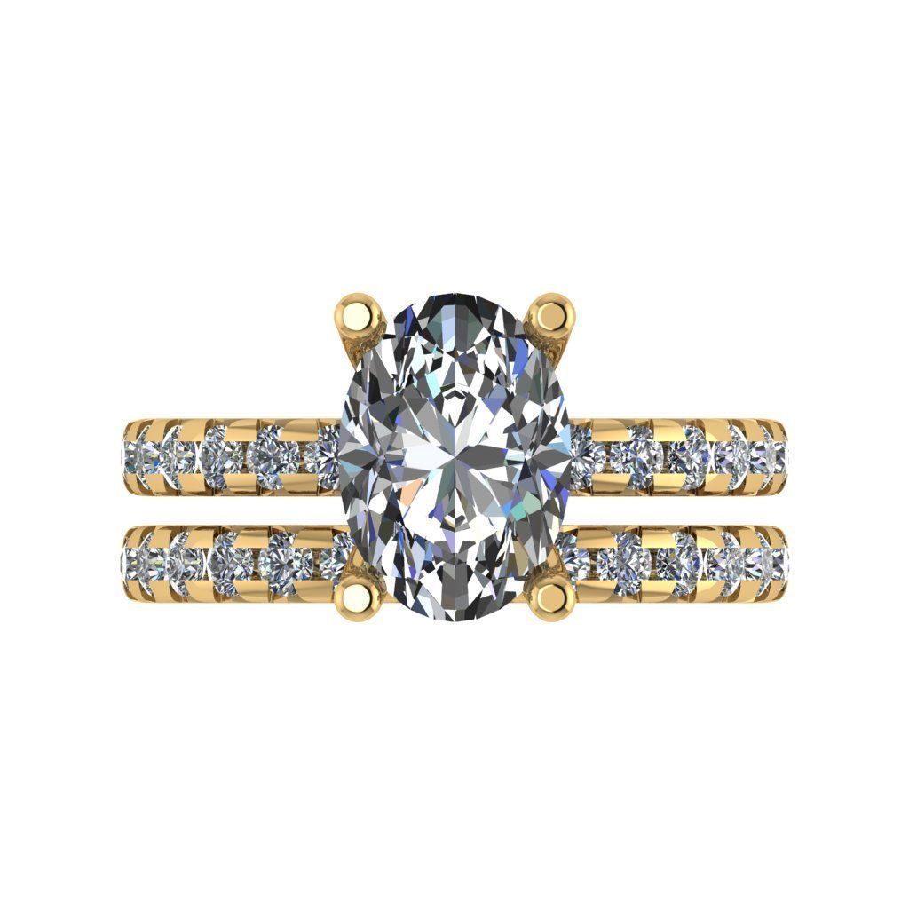 Oval cut solitaire diamond ring with matching band 3D print model_3