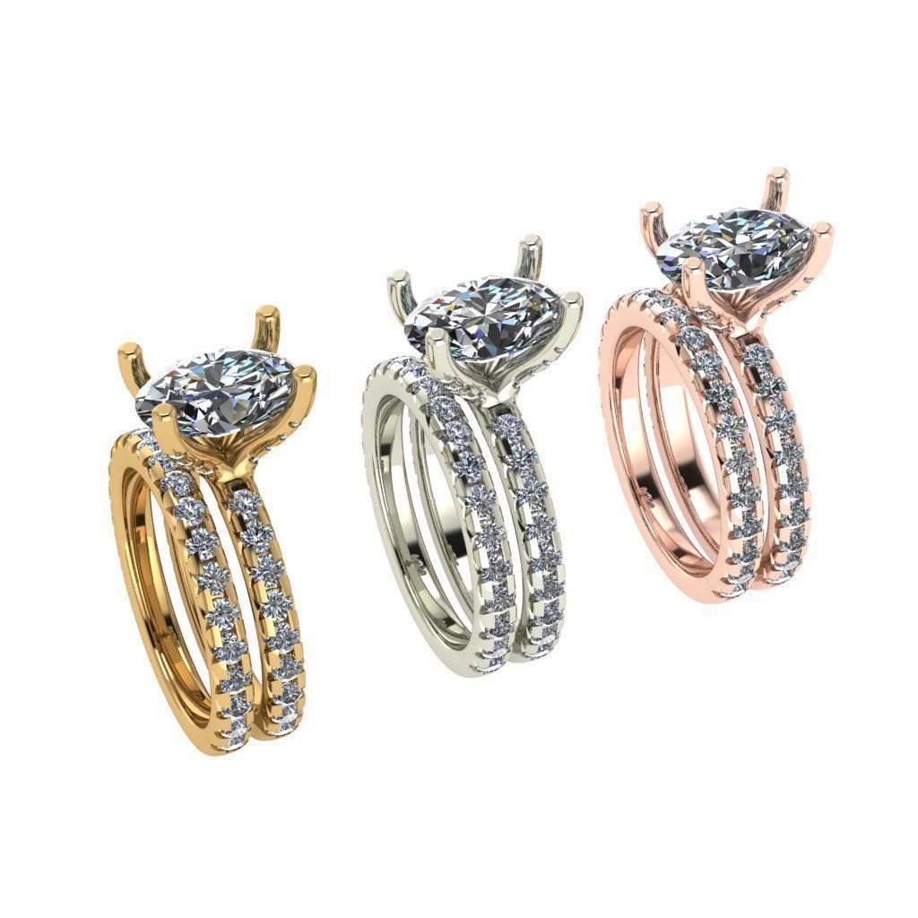 Oval cut solitaire diamond ring with matching band 3D print model_4