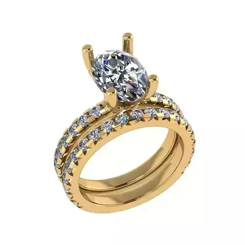 Oval cut solitaire diamond ring with matching band