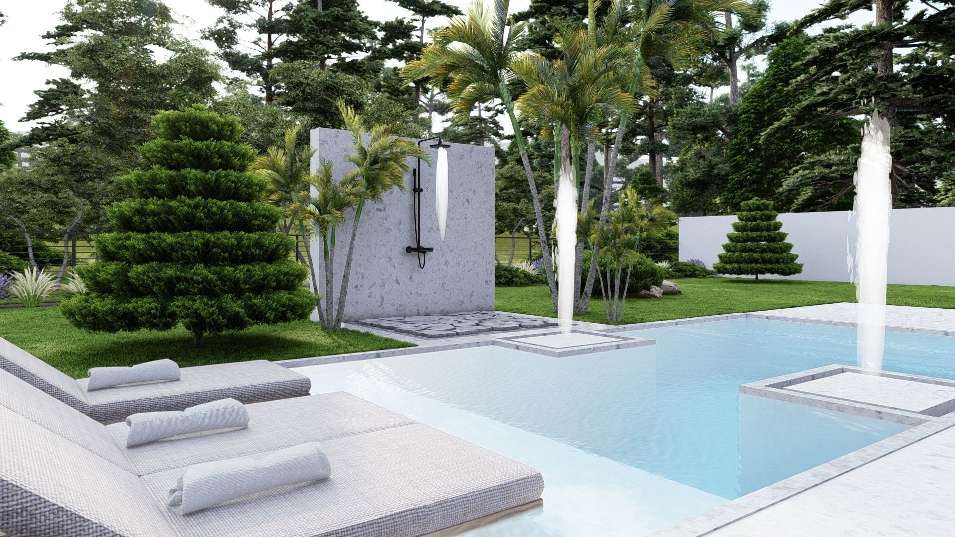 3D Exterior Scene 3D model design garden and landscape 3D model_3