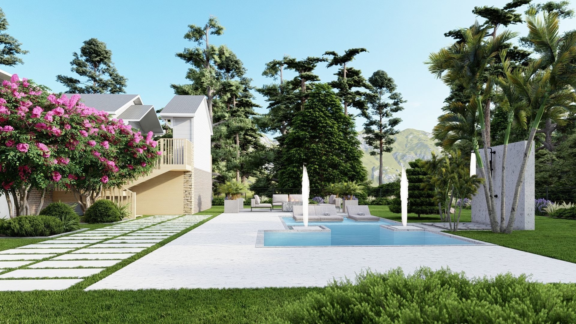 3D Exterior Scene 3D model design garden and landscape 3D model_5