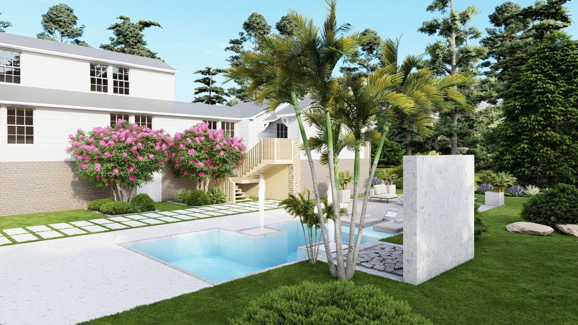 3D Exterior Scene 3D model design garden and landscape 3D model_1
