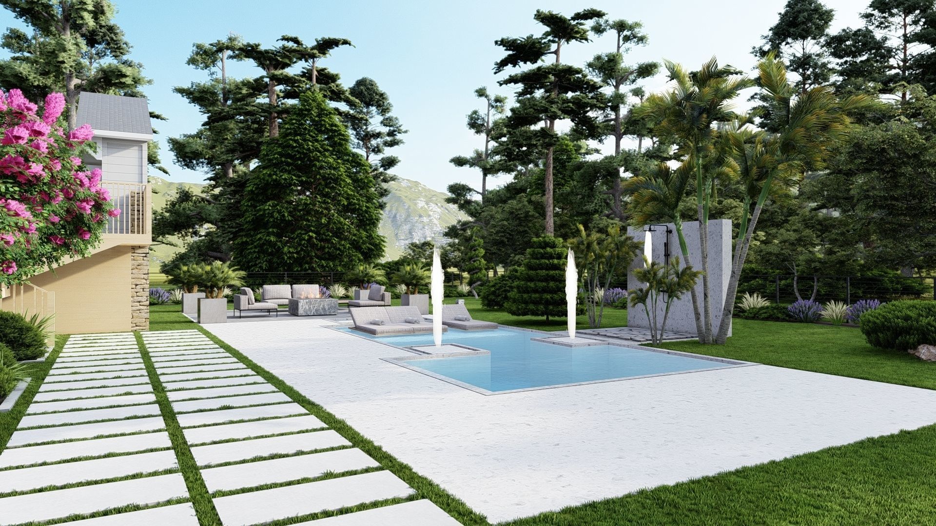 3D Exterior Scene 3D model design garden and landscape 3D model_4