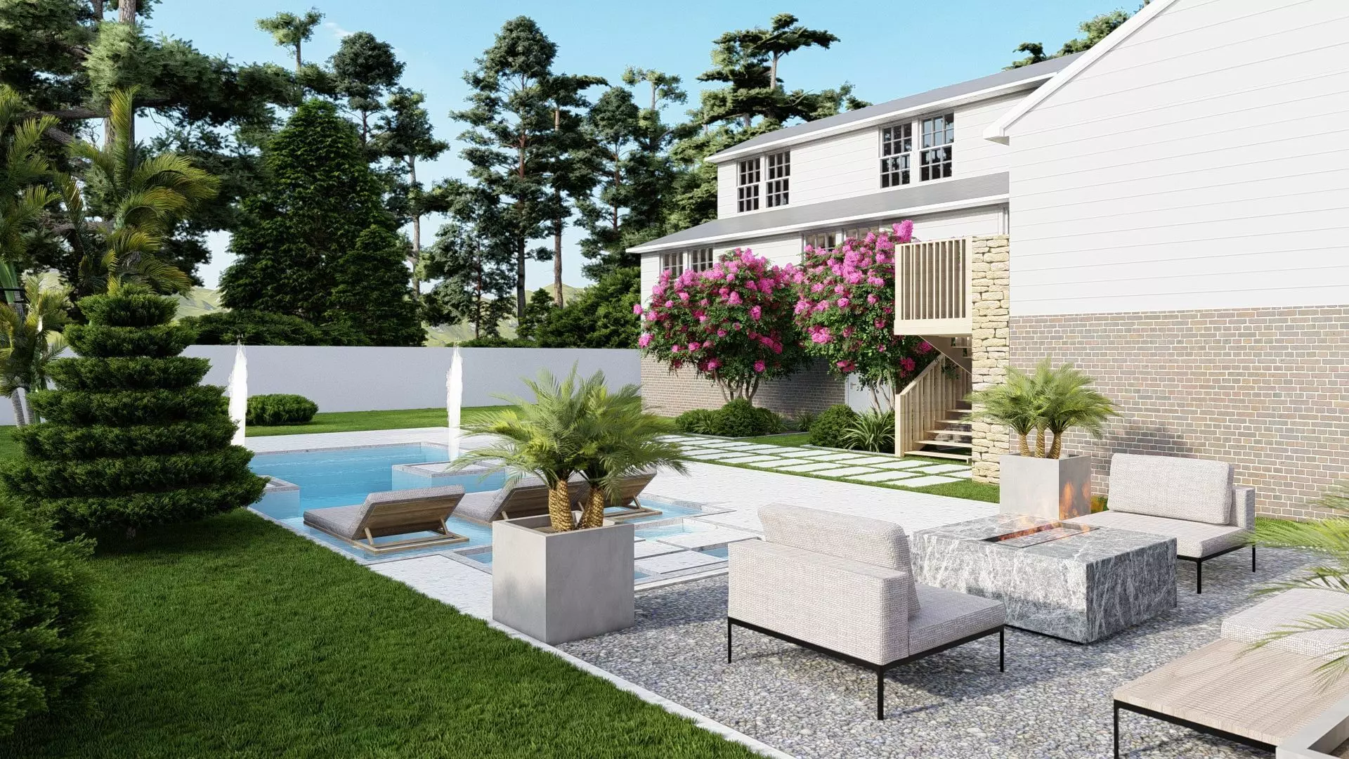 3D Exterior Scene 3D model design garden and landscape 3D model_0