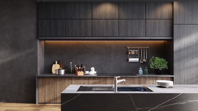 MODERN KITCHEN INTERIOR SCENE 3D model 2