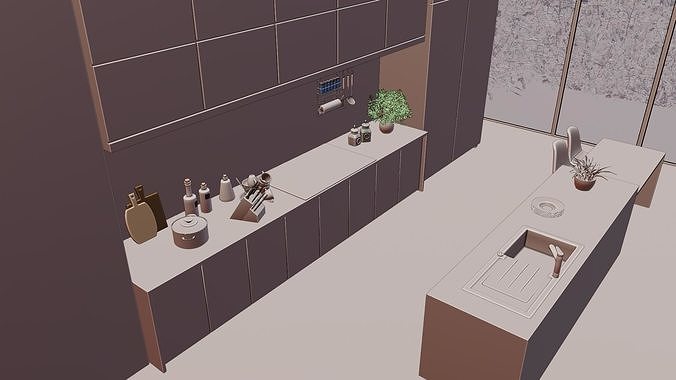 MODERN KITCHEN INTERIOR SCENE 3D model 7