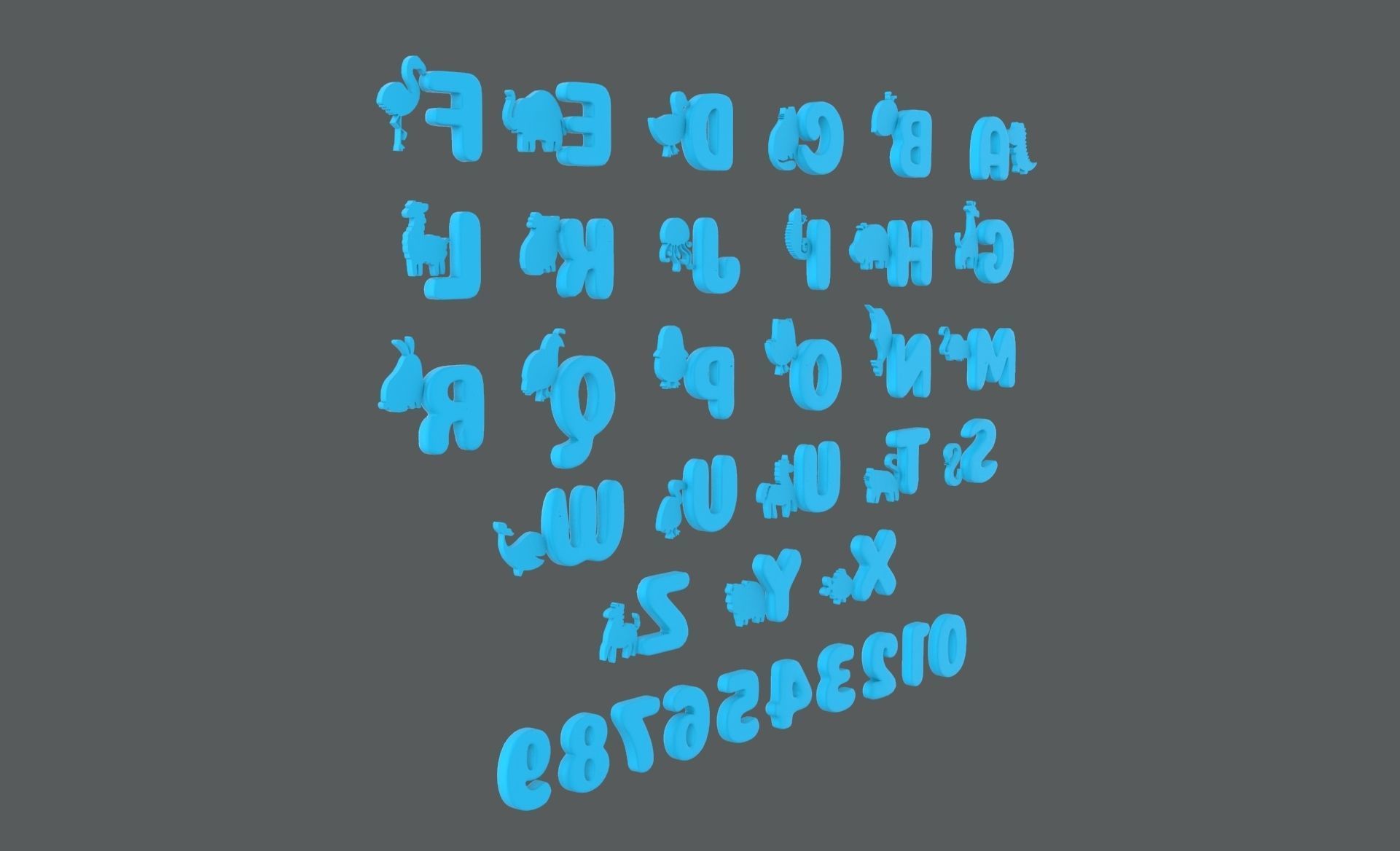 Cartoon Animal Alphabet v009 Low-poly 3D model_8