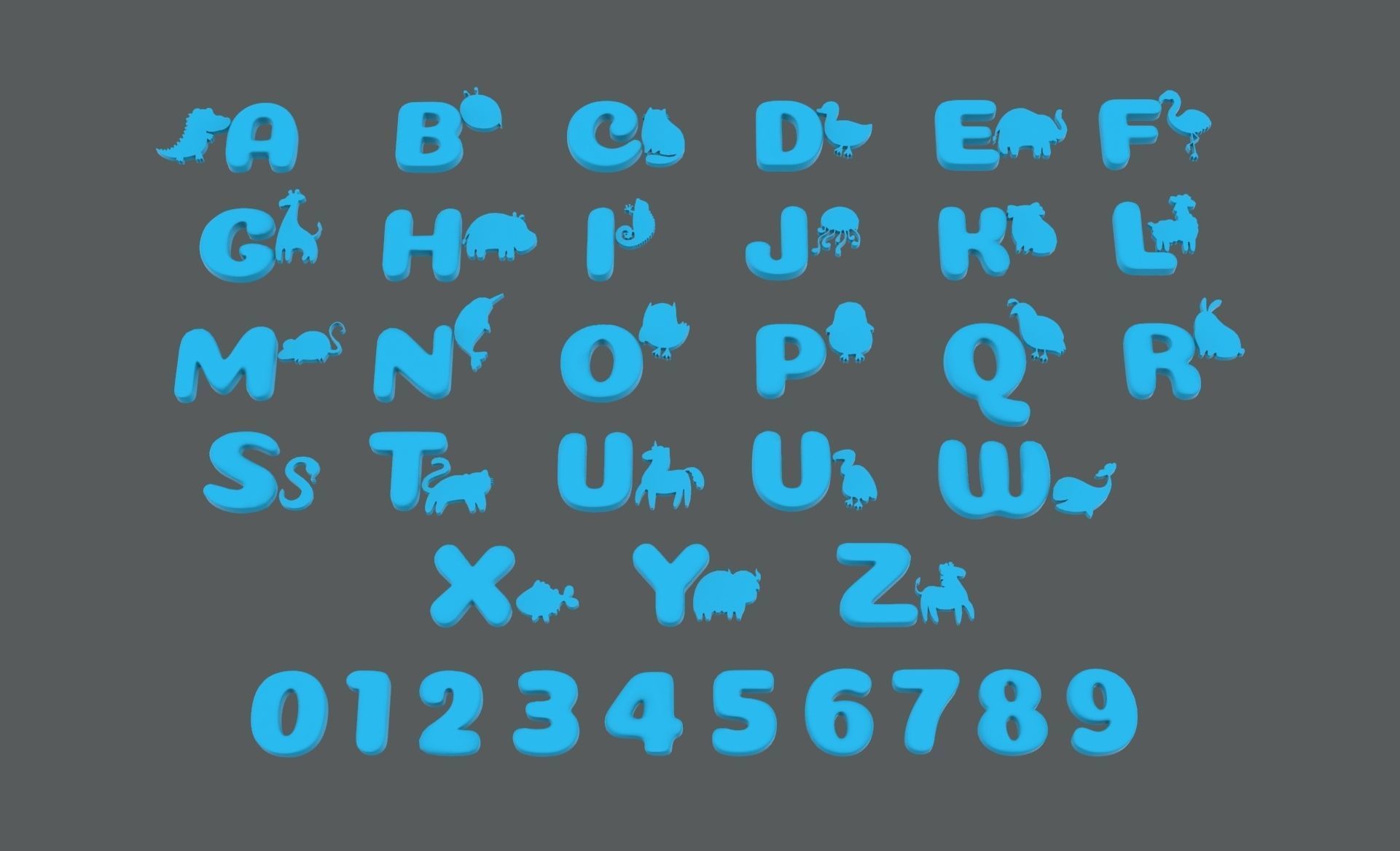 Cartoon Animal Alphabet v009 Low-poly 3D model_7