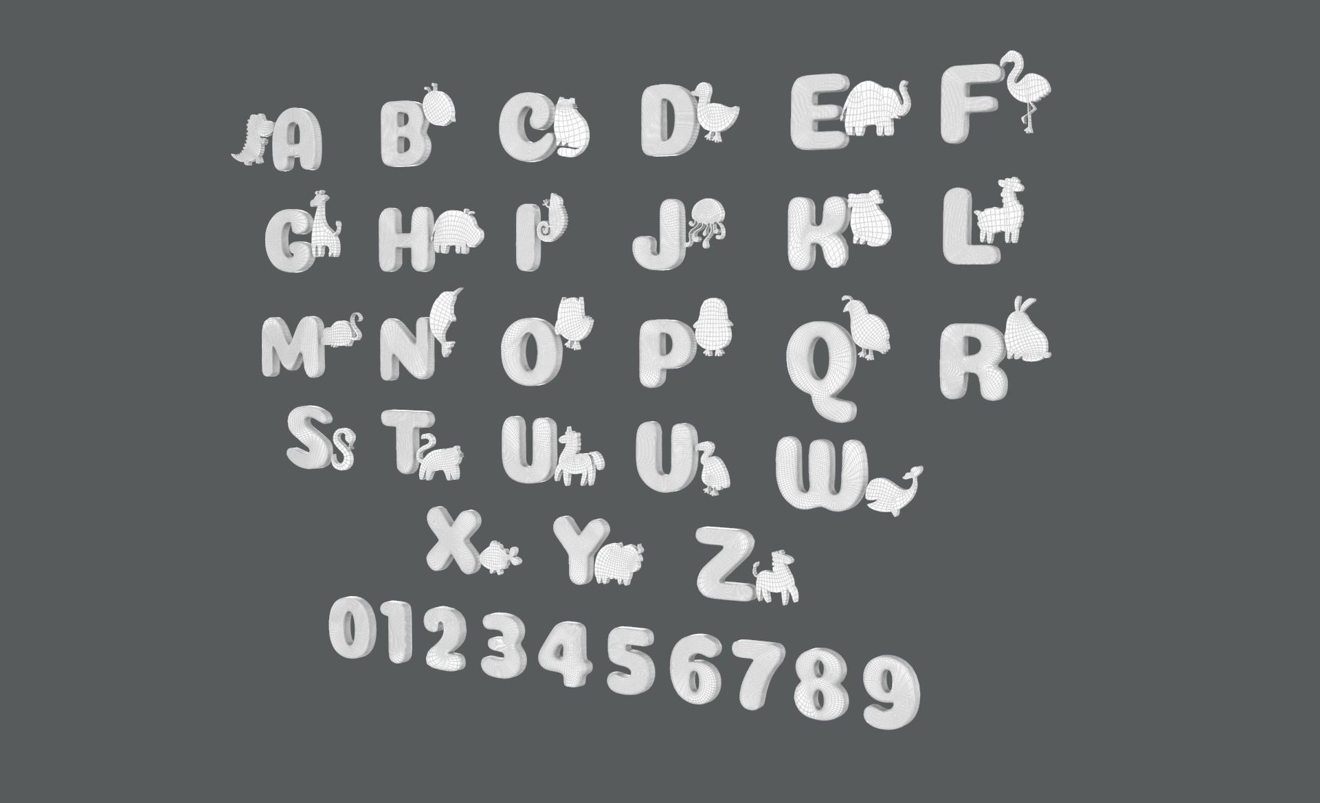 Cartoon Animal Alphabet v009 Low-poly 3D model_12