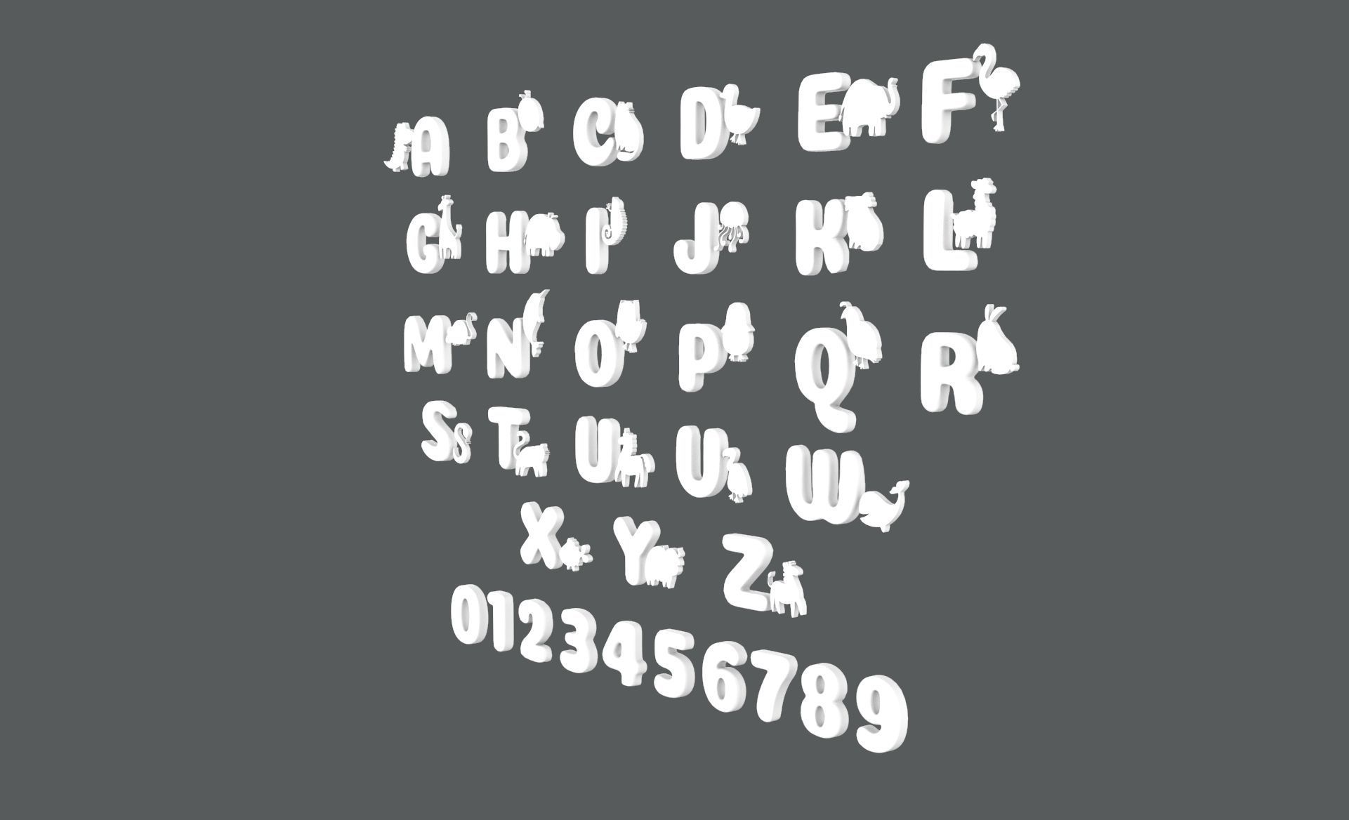Cartoon Animal Alphabet v009 Low-poly 3D model_11