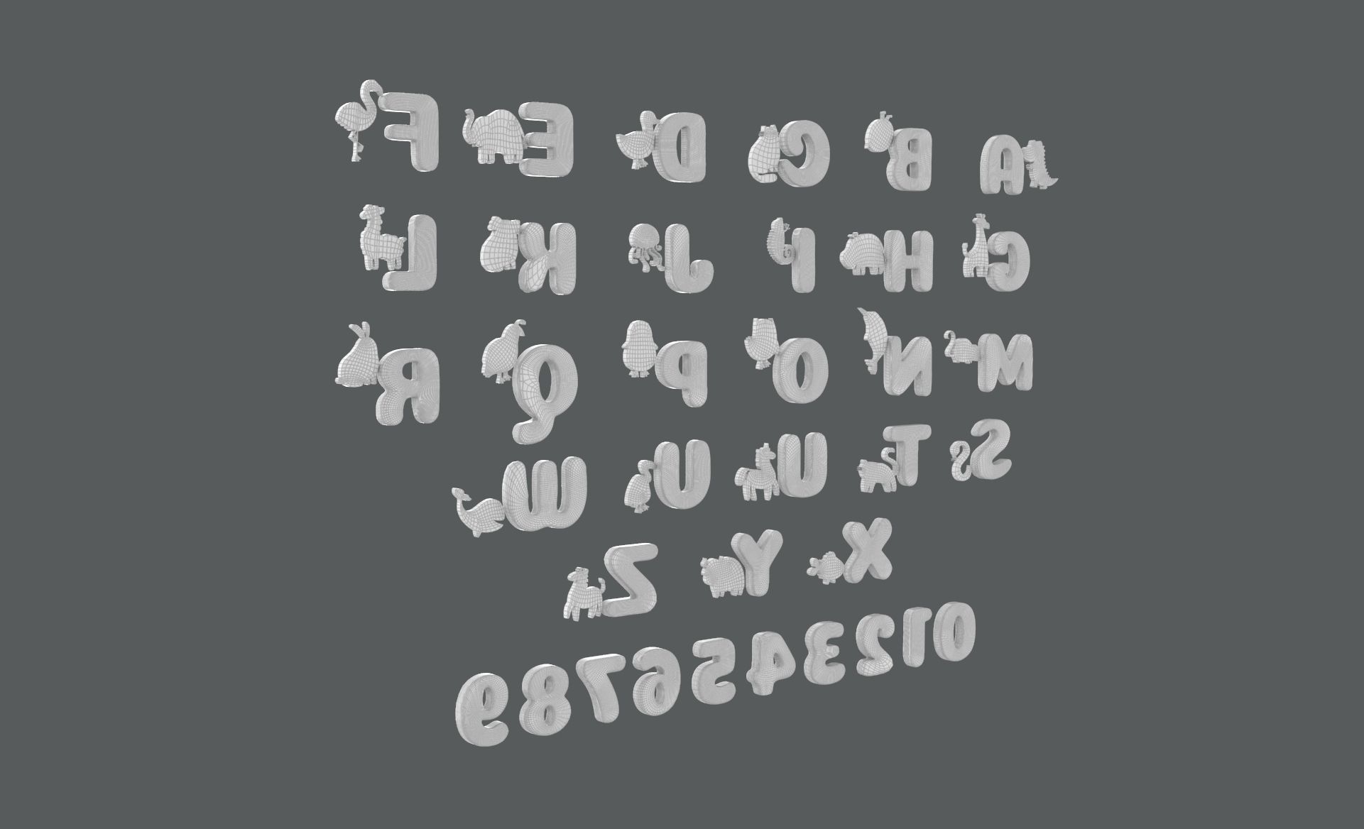 Cartoon Animal Alphabet v009 Low-poly 3D model_13