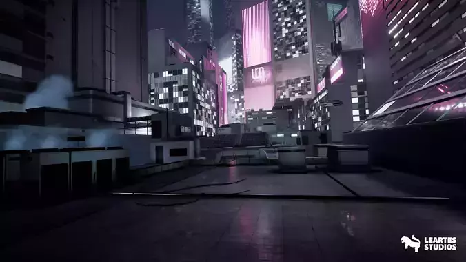 Futuristic Rooftop City Environment Low-poly 3D model