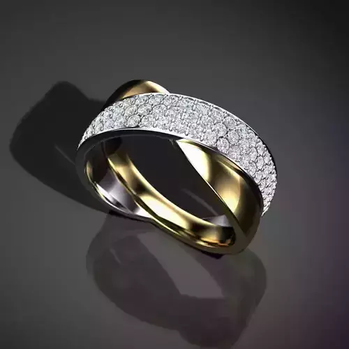 Intertwined yellow and white gold ring with pave P-01-378