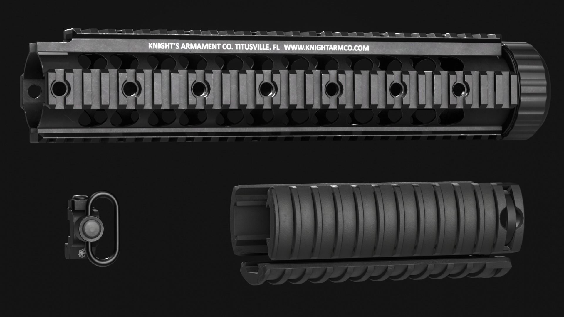 KAC SR-25 Free Floating Picatinny Handguard - Game Asset Low-poly 3D model_2