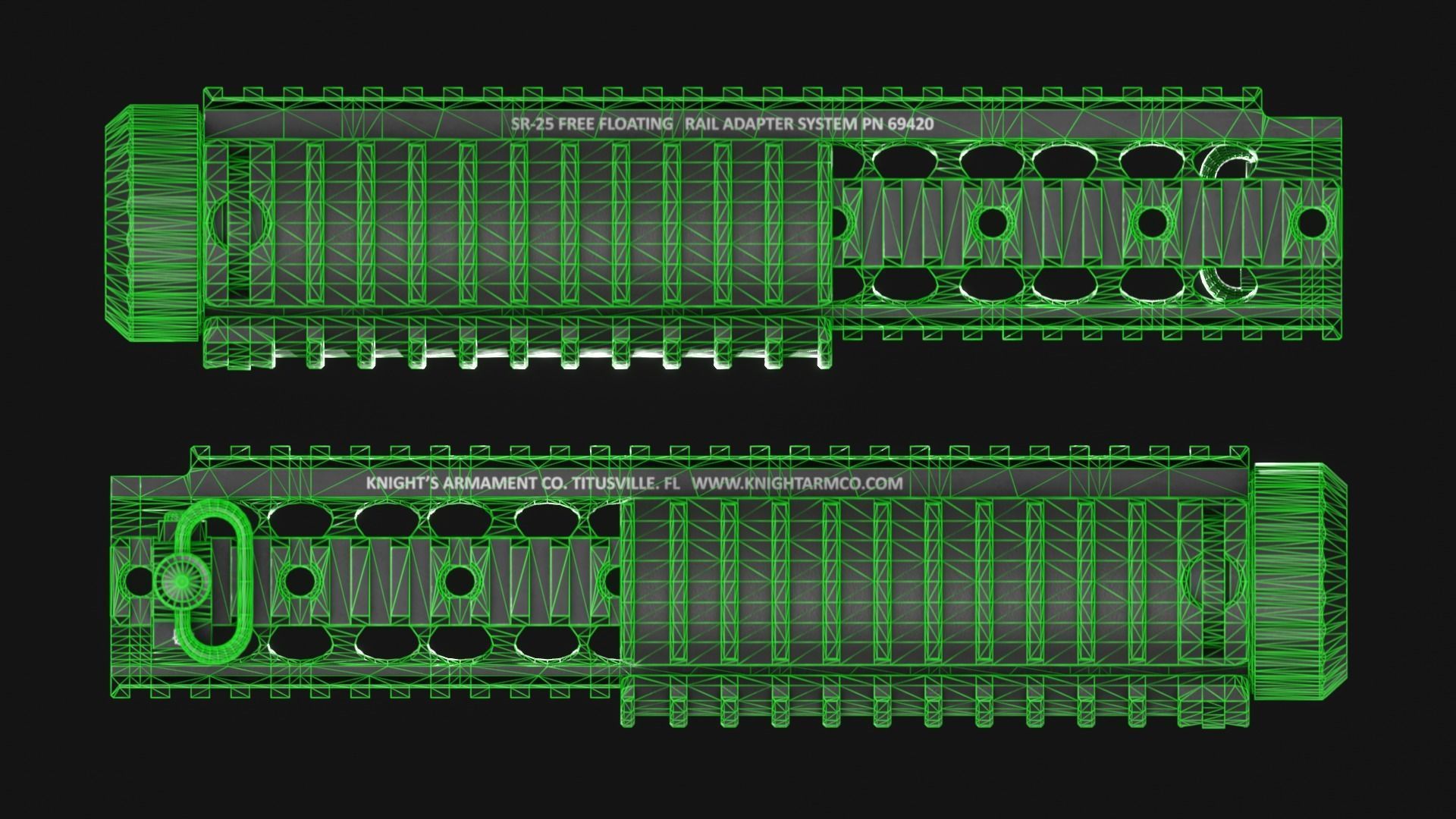 KAC SR-25 Free Floating Picatinny Handguard - Game Asset Low-poly 3D model_5