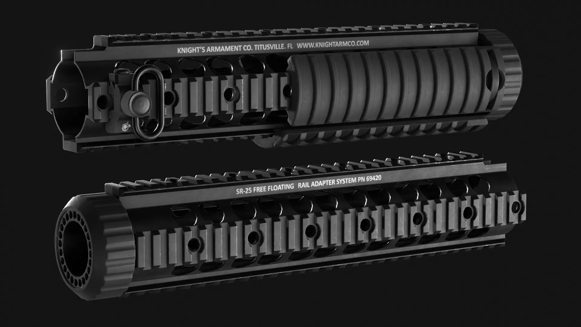 KAC SR-25 Free Floating Picatinny Handguard - Game Asset Low-poly 3D model_0