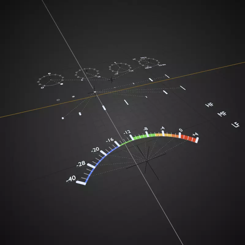 Audio volume and knobs volume meters template VUM RMS 3D model_0