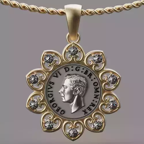 Florin 1938 British Coin Pendant PRINTABLE 3D MODEL