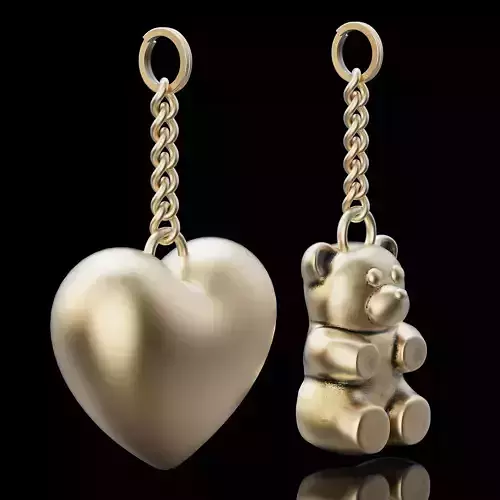 heart bear key holder  gold  jewelry printable 3D model